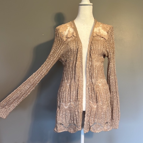 American Rag Pale Pink Cardigan Sweater with Lace Detail, Size Medium - Picture 3 of 6